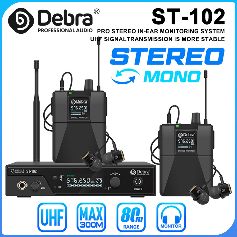 Debra ST-102 Wireless In-Ear Monitor System, Professional Stereo with Bluetooth UHF for Stage,