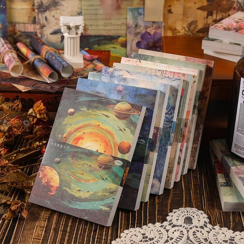 

8Style 100Pcs/Book Vintage Material Paper Scrapbook Handbook Background Decoration Sticker