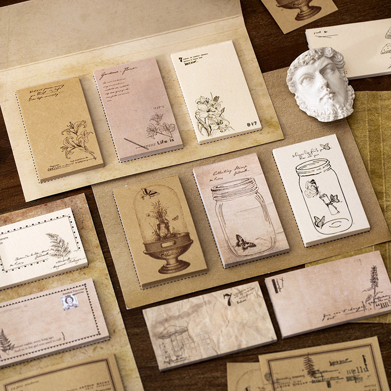 

1set/ Memo Pads Material Paper Plant invitation Retro flowers Junk Journal Scrapbooking Cards Retro