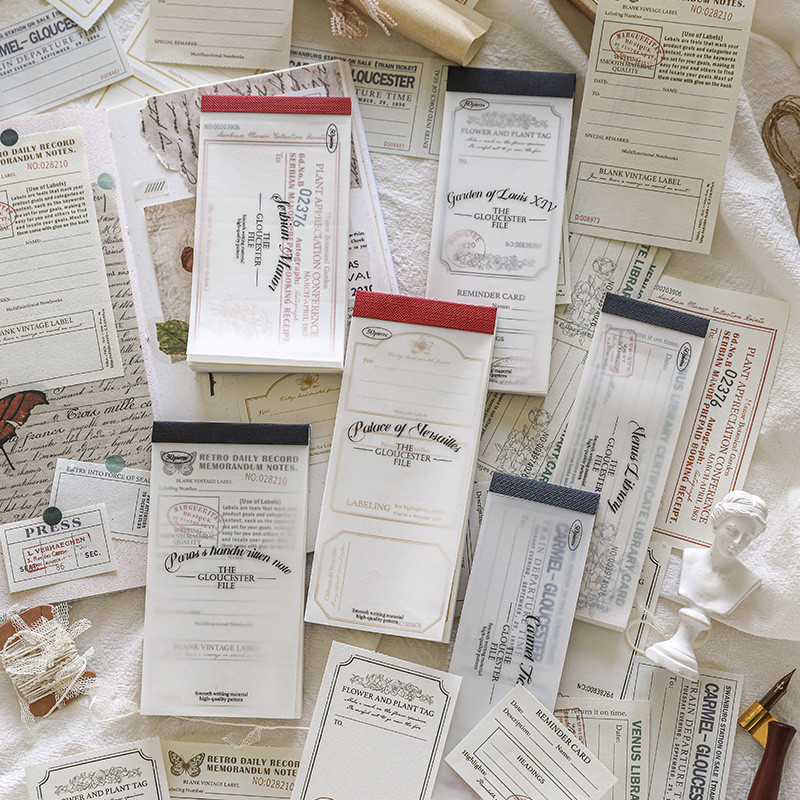 

Yoofun 50sheets Memo Pads Material Paper Vintage Ticket Junk Journal Scrapbooking Cards Retro