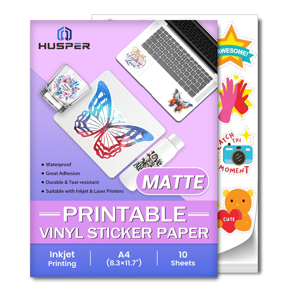 

10 Sheets A4 Size Matte White Vinyl Sticker Paper, 8.3" x 11.7" Self-Adhesive, Waterproof, Inkjet