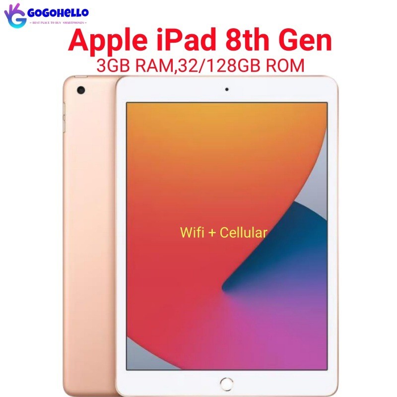 Original Apple iPad 10.2'' 2020 Unlocked iPad 8th Gen Wifi+Cellular 32/128GB A12 Bionic Retina IPS L