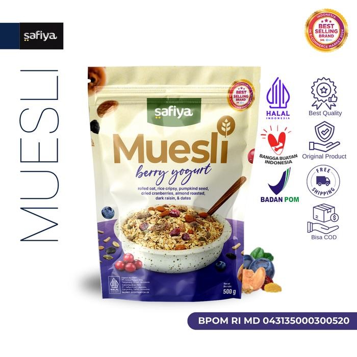 

Safiya Muesli Berry Yogurt 500 Gram With Almond Sereal Oatmeal Premium