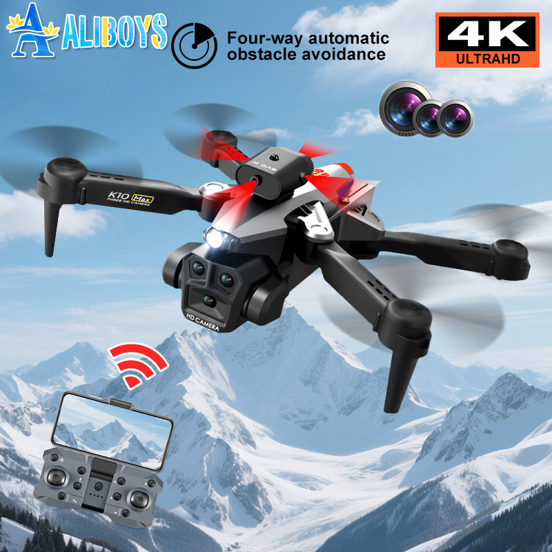 IMPORT K10 Max RC Helicopter 4K HD 3 Camera APP Control Drone Four Way Obstacle Avoidance Wifi FPV