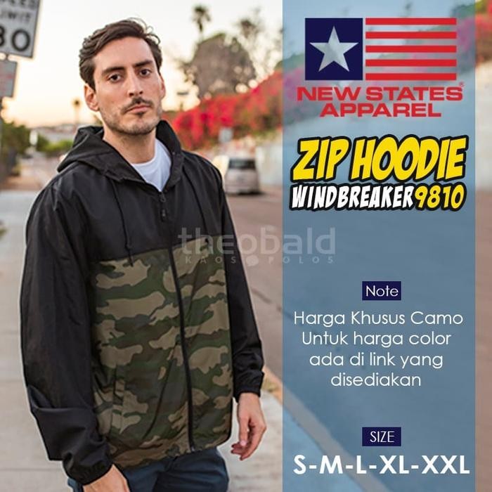 Jaket Hoodie Zipper Polos New States Apparel Windbreaker 9810 ( Camo )