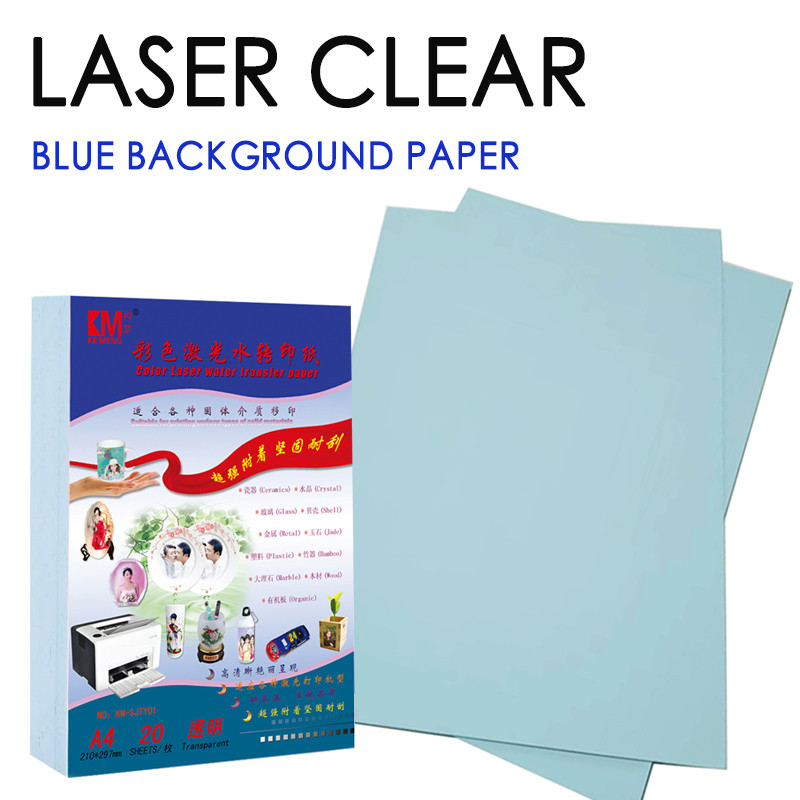 

kemeng Blue background Laser Water Transfer Printing Decal Paper A4 clear/Transparent Waterslide