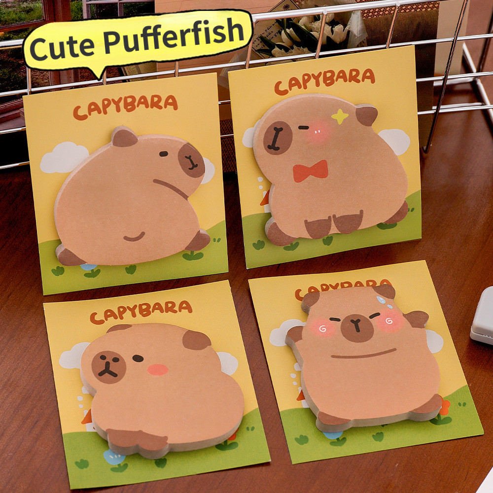 

5Pcs/Lot Cute Cartoon Pufferfish Memo Pad Sticky Notes Kawaii Capybara Irregular Notepaper Student