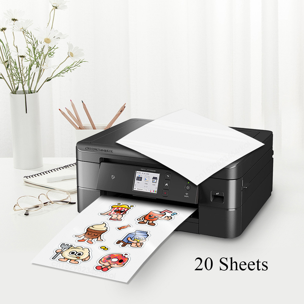 

20 Sheets High Glossy Vinyl Sticker Paper A4 Size 210*297mm Adhesive Sticker Paper for Inkjet