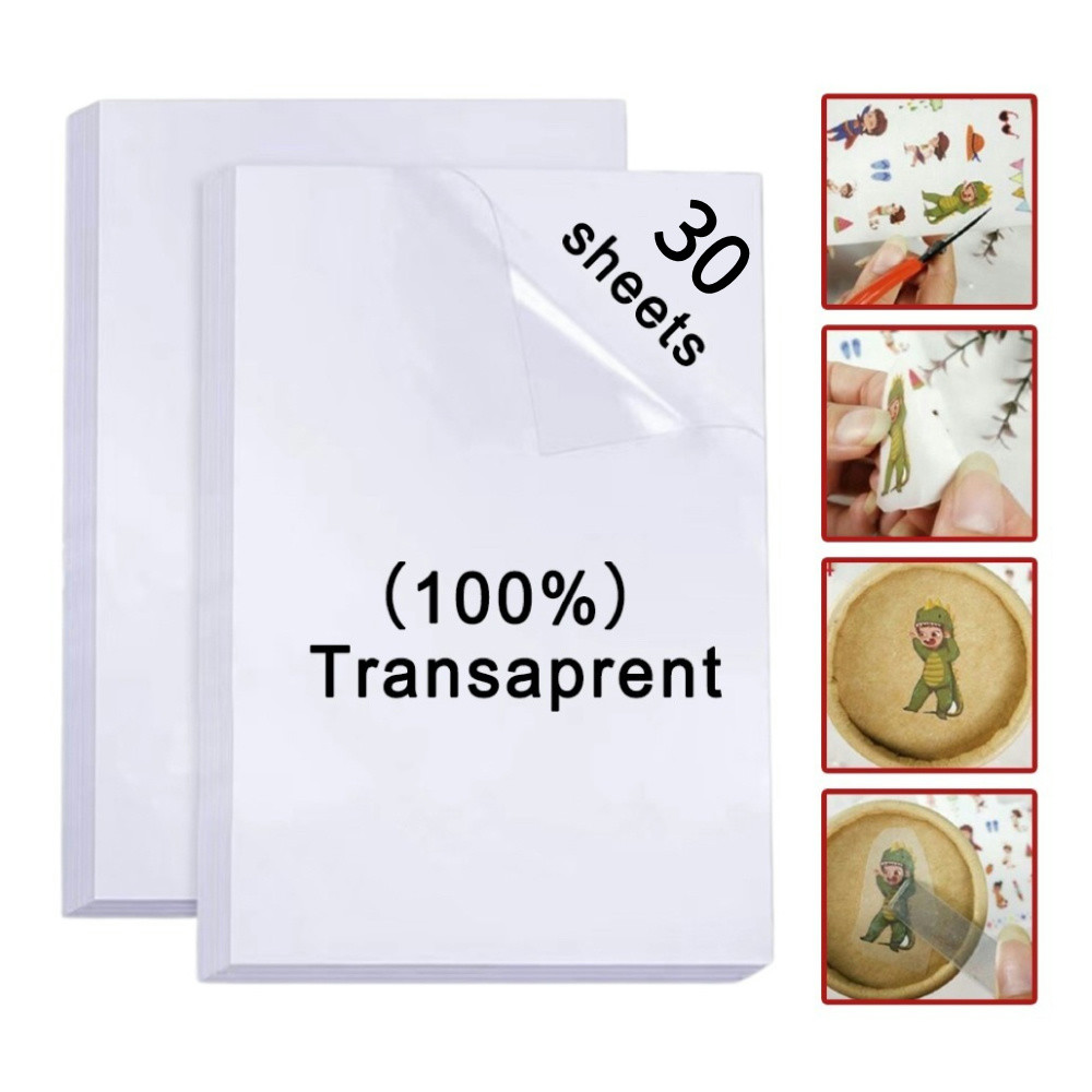 

30 sheets 100% Transparent Vinyl Sticker Paper A4 Waterproof Label Sticker for Inkjet Printer Matte
