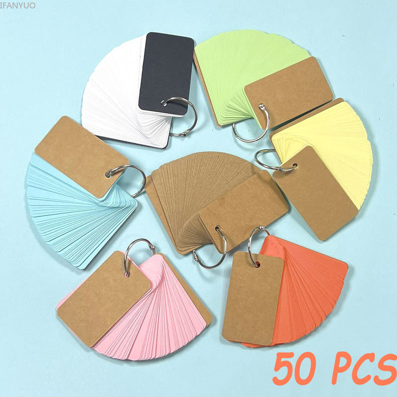 

50Pcs Blank Memo Pads Flash Cards Loose-Leaf Index Cards Candy Colors Stationery Small Revision