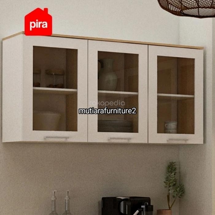 RAK GANTUNG LEMARI BUKU KITCENSET ATAS KACA 3 PINTU HANDLE MALANG