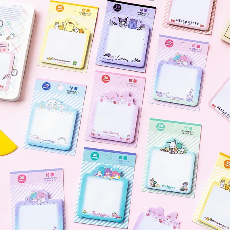 

Kuromi Kitty Melody Memo Pad Sanrio Pochacco Sticky Note Stationery Label Notepad Planner Sticker