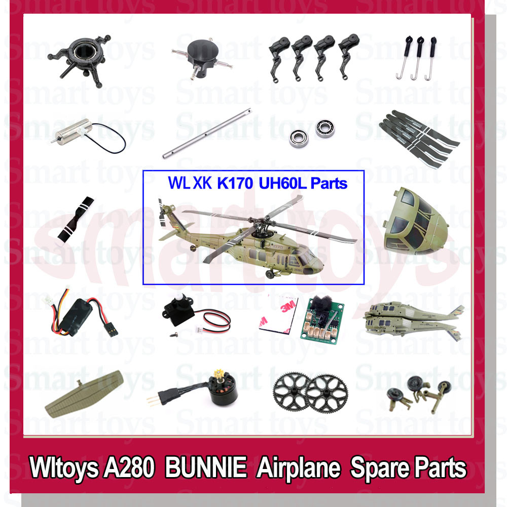 WLtoys XK K170 RC Helicopter parts Canopy Gear Motor Engine Tail Pipe Rotor head Seat Receiver K124