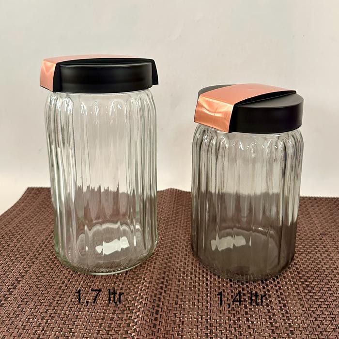 Herevin toples canister kaca ulir tutup plastik