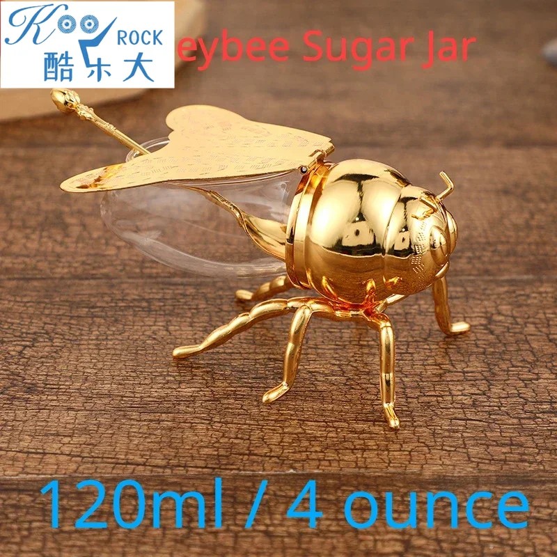 Honey Jar, Honeybee sugar Pot Container, golden sugar cup with spoon, Jewish New Year dinnerware