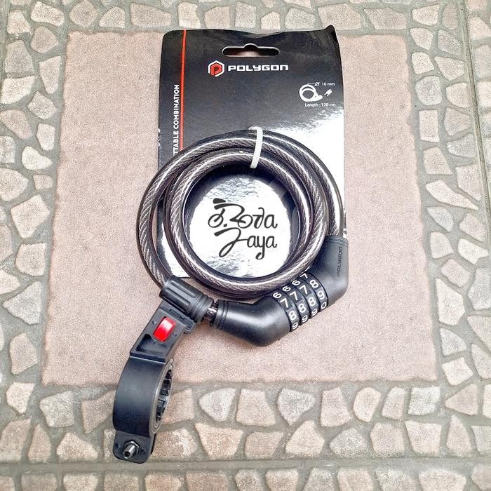 KUNCI SEPEDA SPIRAL LILIT POLYGON 4 NOMOR HITAM sparepart sepeda termurah