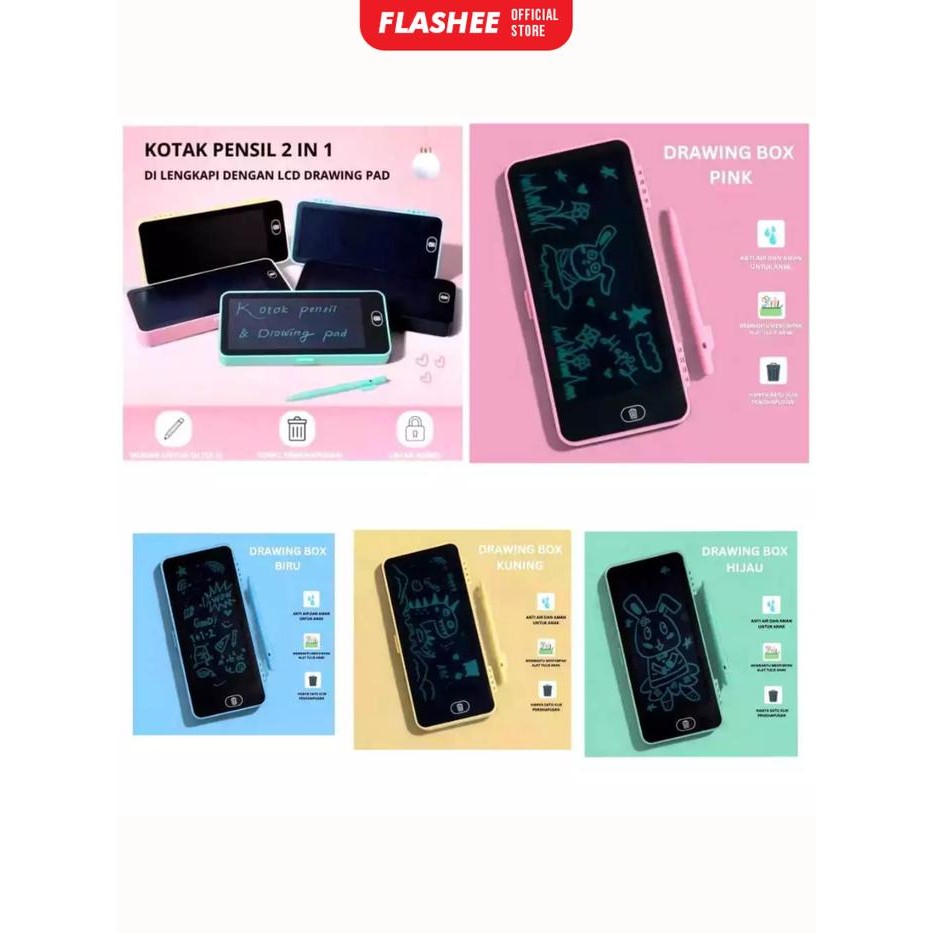 

Flashee Tempat Pensil Drawing PAD Kotak Pensil Dan Papan Coret Kreatif Anak Pen Case Drawing Lcd Toy