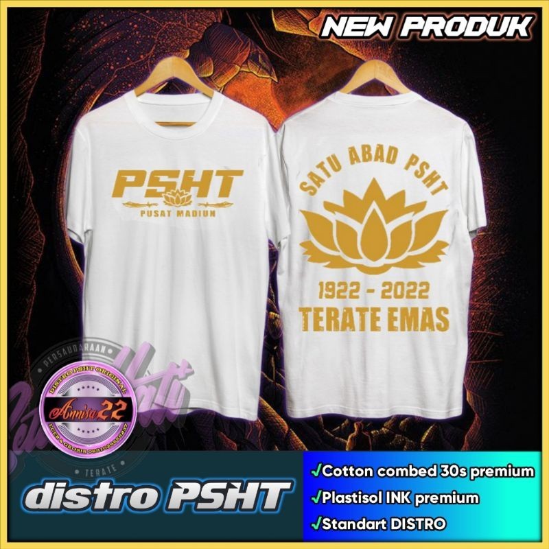 Ori KAOS PSHT SATU ABAD PUTIH TERATE EMAS/24 S TEBAL/BISA COD (Kode A1) PANJANG