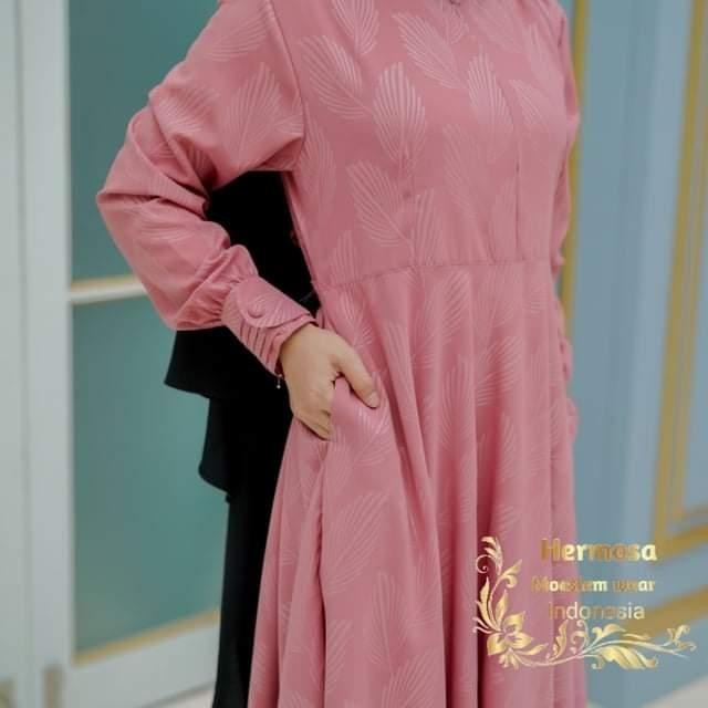 (Allthebest) gamis embos premium syari dusty pink Hermosa Original