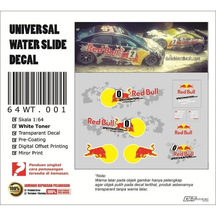 Universal water slide decal WHITE TONER 1:64 Redbull