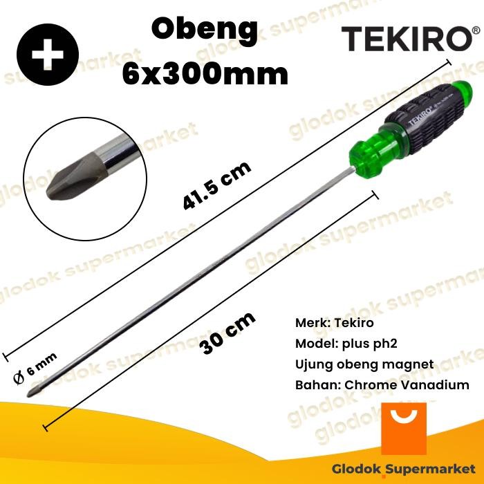 Obeng Plus 12 inch Tekiro Diameter 6mm Panjang Besi 30cm Magnet Gagang Karet