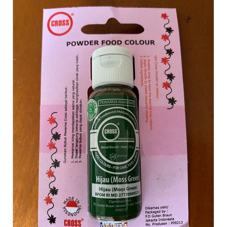 

Cross food coloring Moss green 15gr pewarna bubuk hijau tua