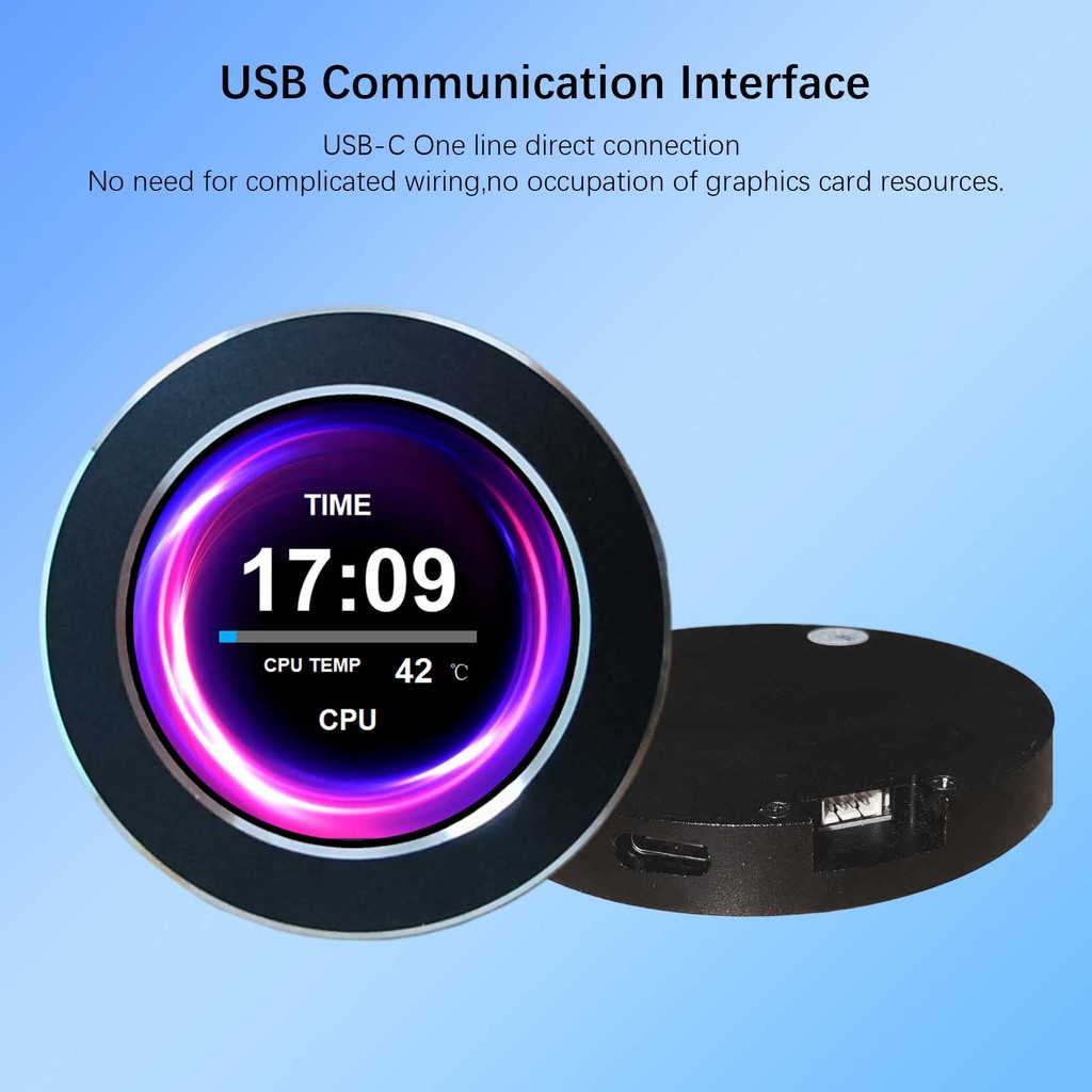 2.1in 480x480 PC Case Monitor USB Port Built in Picture Theme CPU GPU Temp,Black Case