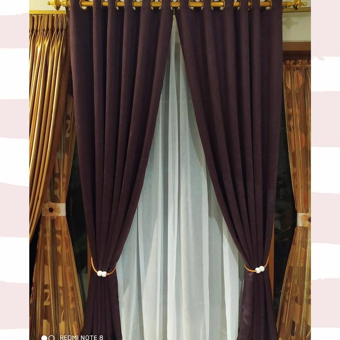 Tirai Gorden Minimalis Blackout Motif Embos Timbul - Merah Hati