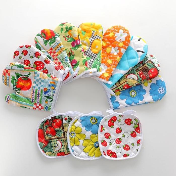 (Allthebest) Sarung Tangan Set Cempal 2in1 Anti Panas / Sarung Tangan Cempal Microwave Anti Panas