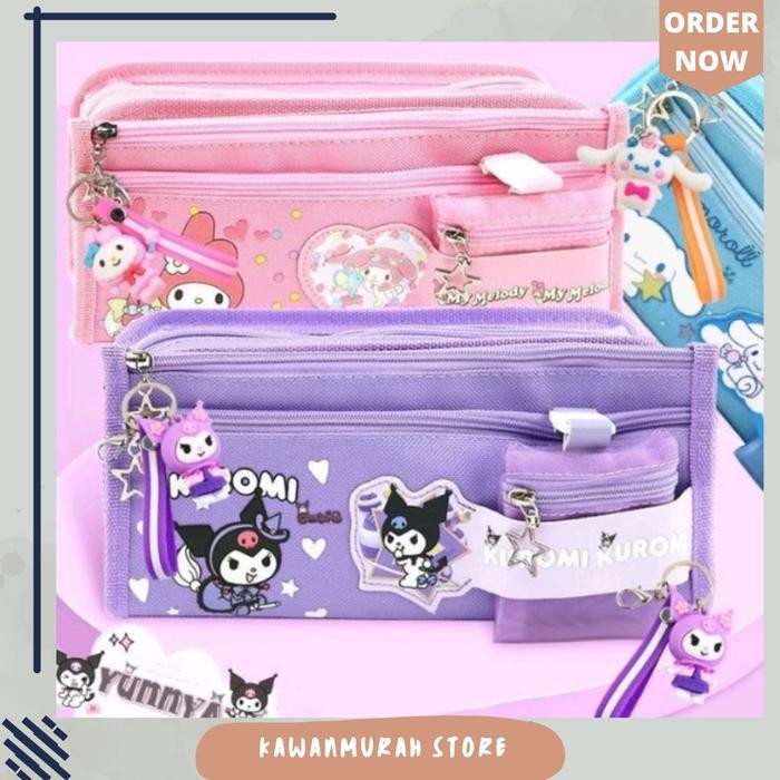 

TERLARIS Tempat Pensil Multifungsi Motif Sanrio Kuromi Melody / Tas Alat Tulis Kanvas Sekolah Pena