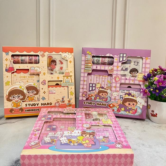 

TERLARIS Jurnal Paket Diary 4in1 Isi Washi Sticker Sticky Notebook A5 - S001 STUDY HARD - isi