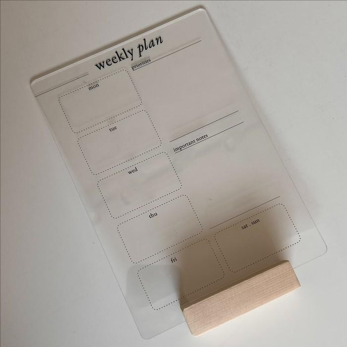 

READY Weekly Planner Acrylic Free Wood Stand + Marker Aesthetic Planner NEW