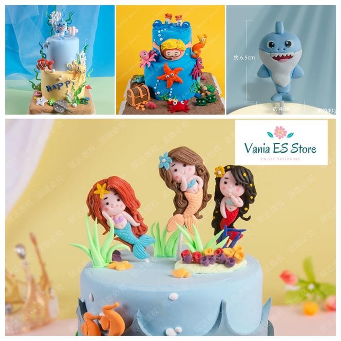 Topper Cake Mermaid Clay / Baby Fish / Shark / Sea Animal / Hewan Laut