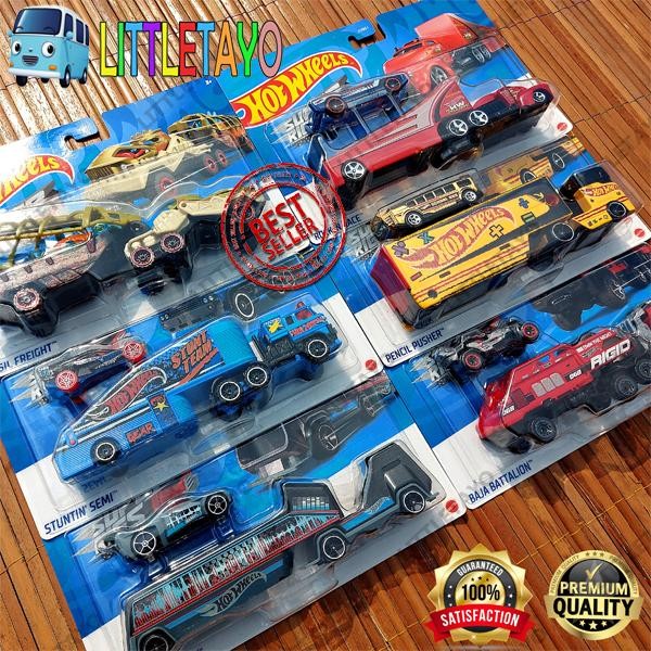 HOTWHEELS SUPER RIGS TRUCK TRAILER TRANSPORT TOWING CAR MAINAN MOBIL