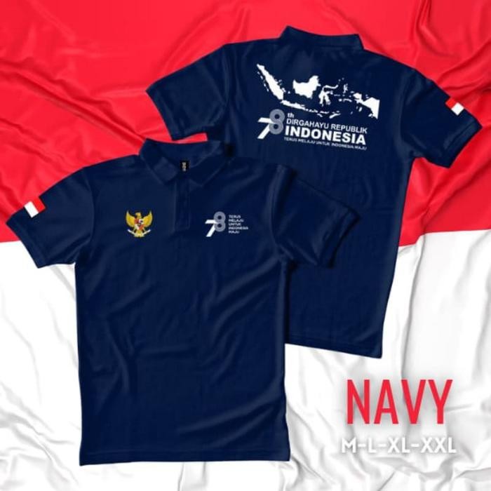 (Allthebest) Promo - T-shirt Kaos Polo Kemerdekaan RI Ke 78 TH Peta Indonesia Atasan Baju Kerah Pria