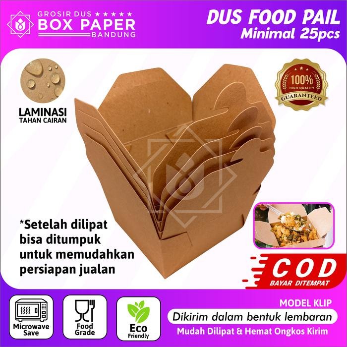 Food Pail Size M 290gsm Paper Rice Box Lunch Box Takeaway Kraft Grosir