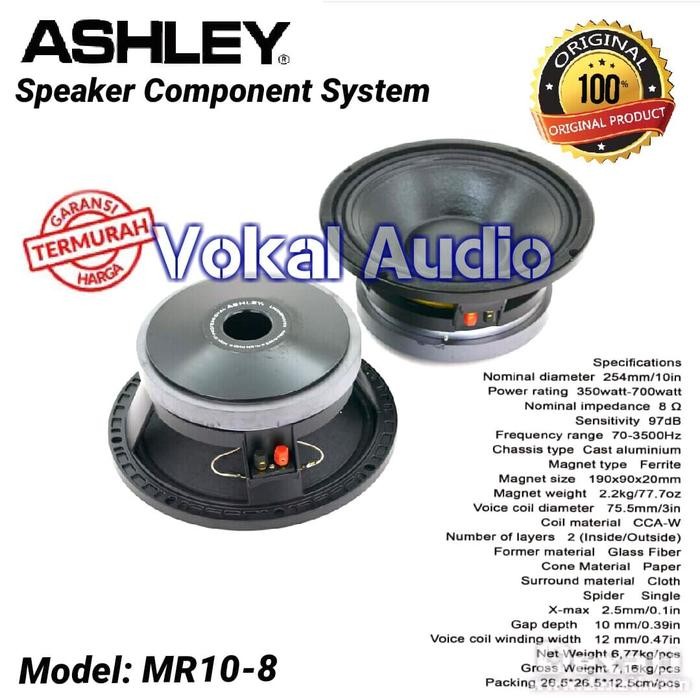 Speaker Component Ashley MR10-8 Woofer 8 inch Original Berkualitas Terbaru