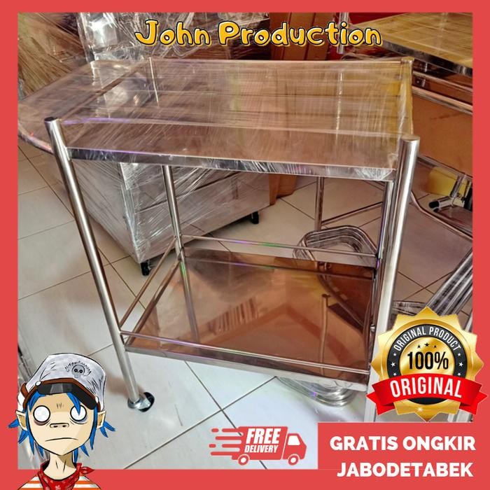 Gass. Trolley Instrumen 2 Rak / Meja Troli 2 Rak Rumah Sakit (Stainless)