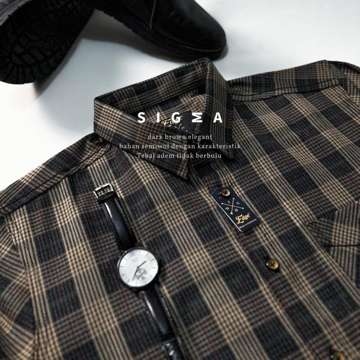 NEW Kemeja flanel semi wool premium EDGE lengan panjang unisex kemeja pria dan wanita motif kotak 81