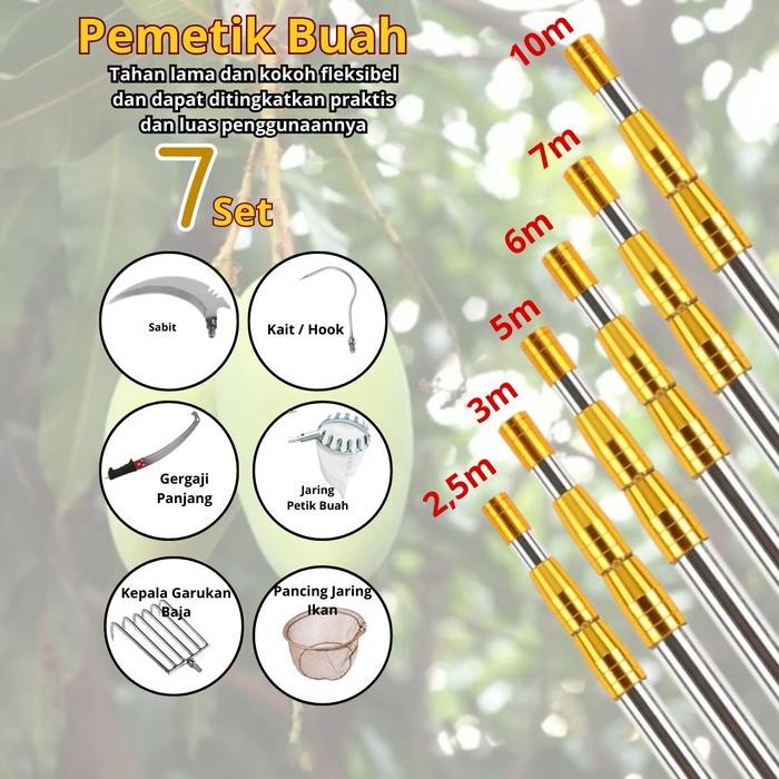 Hot Deal Paket Komplit Tongkat Telescopic Petik Buah Serbaguna Pemotong Dahan Pertukangan