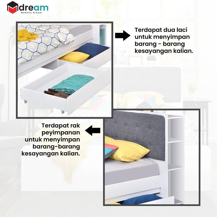 Ranjang Kasur Dipan Single Scandinavian White Nimalis Dengan Laci