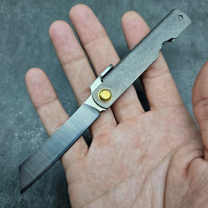 Higonokami Japanese Friction Folding Knife Titanium Handle 14c28n Steel Pisau Lipat Jepang