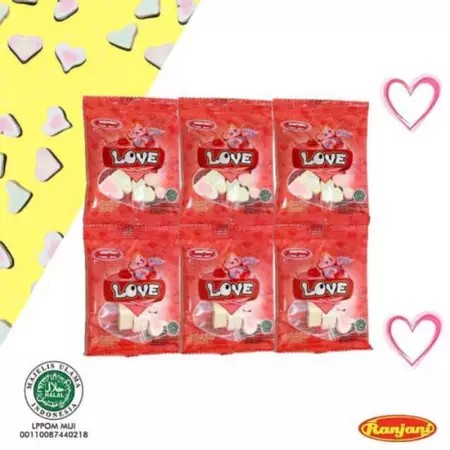 

RANJANI MARSHMALLOW LOVE (1 Bag isi 20 Pcs *5 Gram) ranjani jeli candy permen