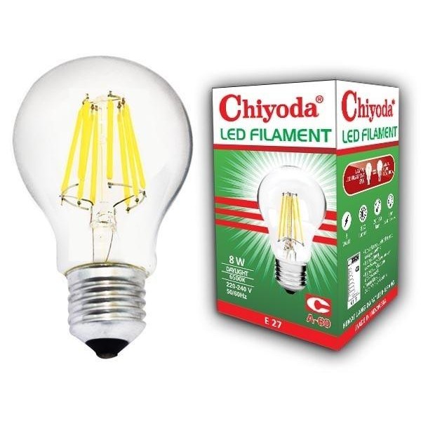 (Allthebest) CHIYODA LED FILAMEN 8 WATT KACA BENING WARNA CAHAYA PUTIH/DAYLIGHT