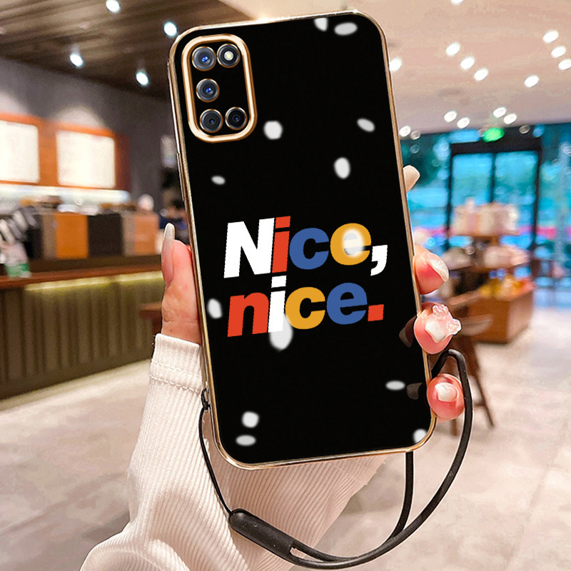 Casing Hp Untuk OPPO A52 A72 A92 Case Casing Huruf berwarna HP Cesing Silikon Softcase disepuh tali 