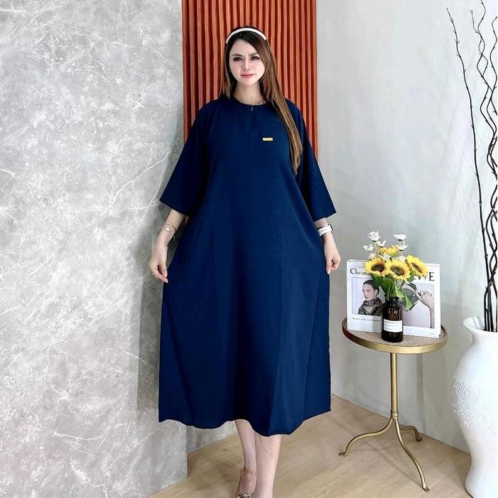 Dress Lengan 3/4 Crinkle Airflow Daster Wanita Daster Crinkle Panjang Nyaman Kain Remaja