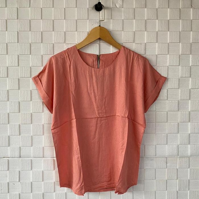 (Expert) Atasan Polos Tangan Stik Balik Katun Rayon / Blouse Wanita zipper Belakang Lengan Pendek