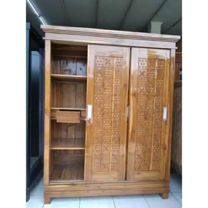 Lemari Jati Sliding 3 Pintu