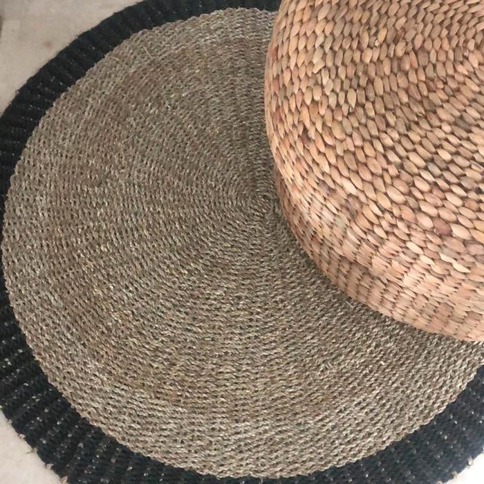 Po Rug Seagrass 150 Cm List Grey / Karpet Anyaman Seagrass / Karpet