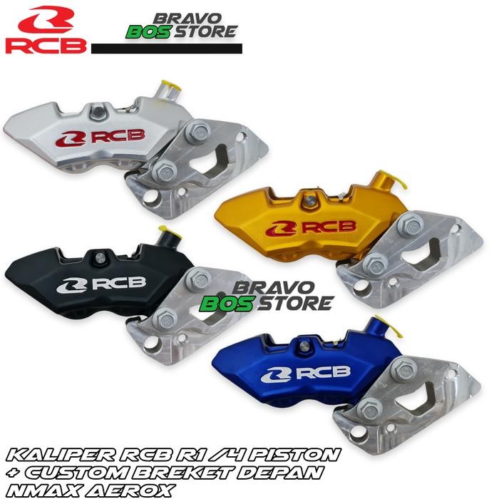 Kaliper Depan RCB R1 4 Piston + Custom Breket Depan Nmax Aerox